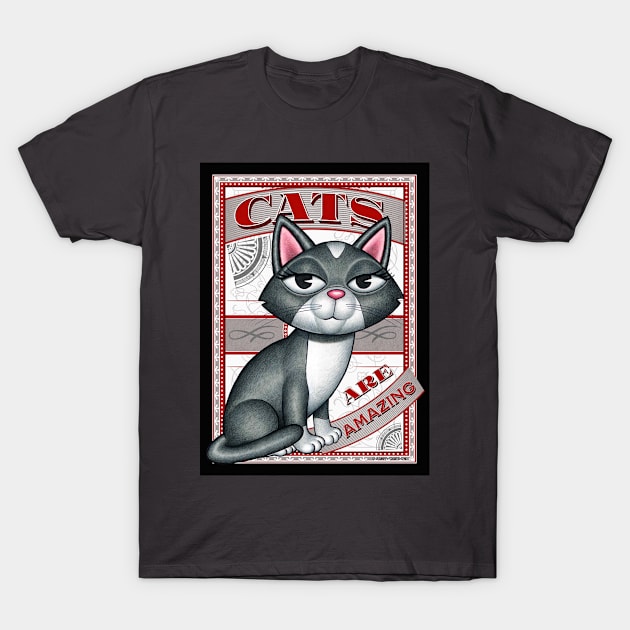 Cute gray white kitty cat on Cats are Amazing! T-Shirt by Danny Gordon Art